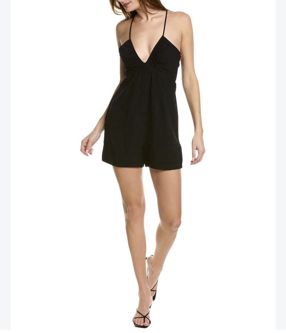 Rag & Bone Mimi Romper Black V-Neck Strappy Textured Pocket Jumpsuit NWT Size 8